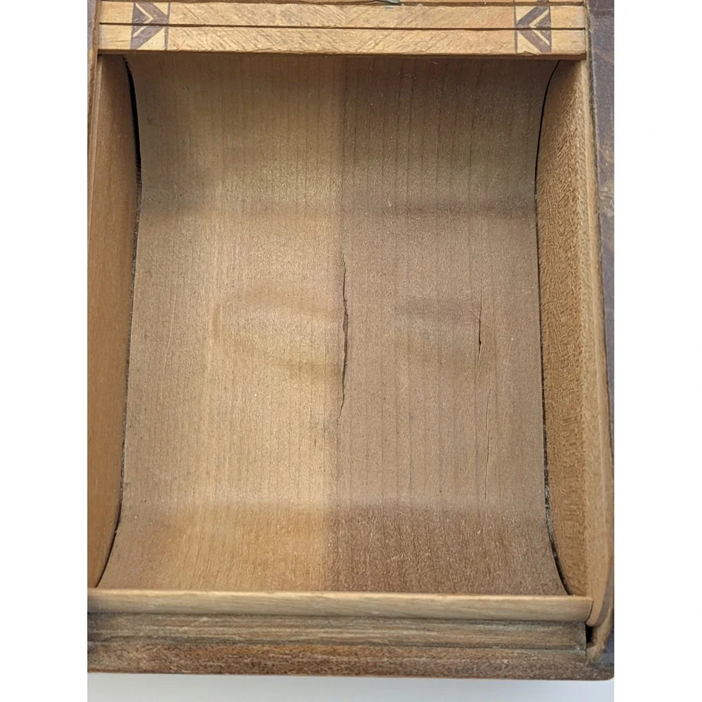 Vintage Japanese Roll Top Box Cigarette Trinket Sailboat Wooden